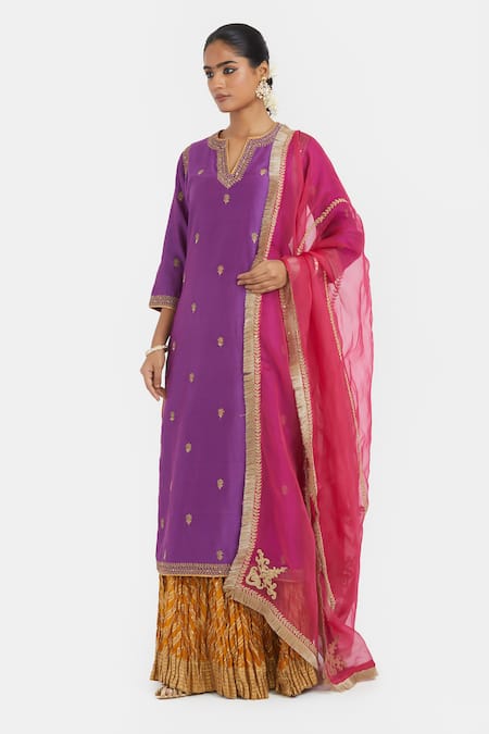 Kora Chanderi Dori Embroidered Kurta & Lehenga Set 