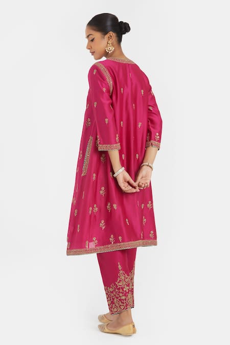 Kora A-line Dori Embroidered Kurta With Pockets 