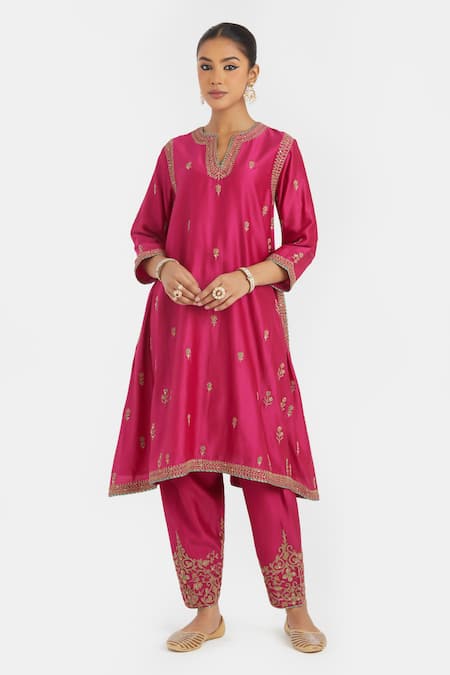 Kora A-line Dori Embroidered Kurta With Pockets 