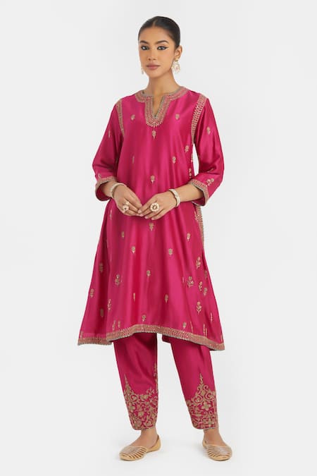 Kora Chanderi Dori Embroidered Kurta & Salwar Set 