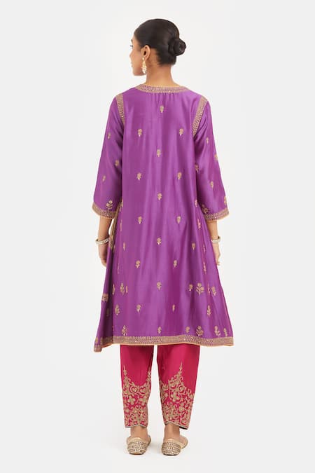 Kora Silk Chanderi Dori Embroidered A-line Kurta 