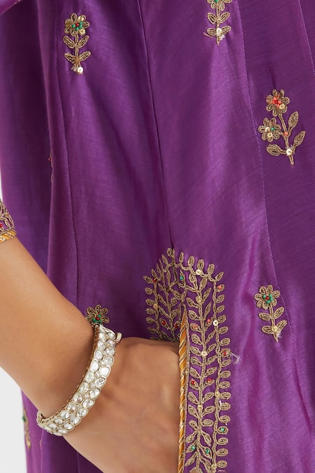 Buy_Kora_Purple Chanderi Silk Embroidery, Beads, Sequins, Gota Patti Dori A-line Kurta 