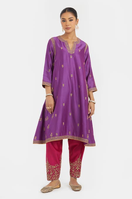 Kora Purple , Chanderi, Organza Embroidery, Dori Kurta Salwar And Dupatta Online at Aza Fashions Kora_Purple , Chanderi, Organza Embroidery, Dori Kurta Salwar And Dupatta _Online_at_Aza_Fashions