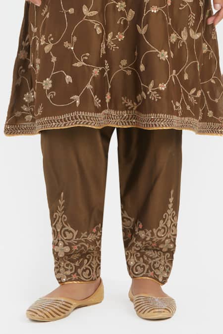 Buy_Kora_Olive Green , , Embroidery, Dori Kurta And Salwar Set 