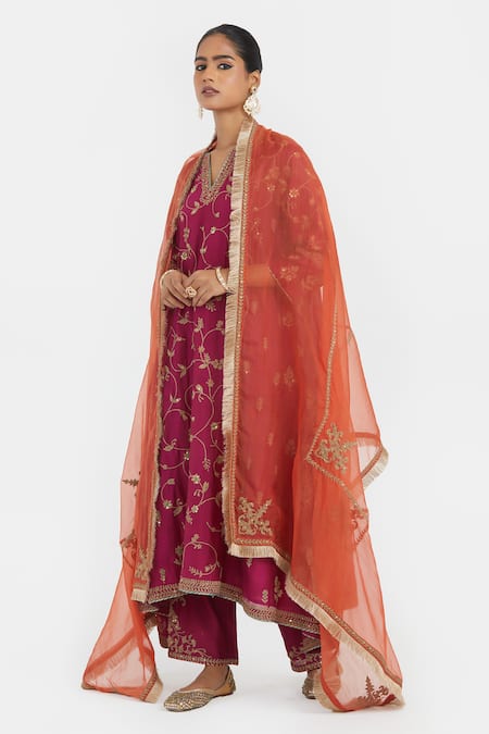 Kora Dori Embroidered Asymmetric Kurta & Pant Set 