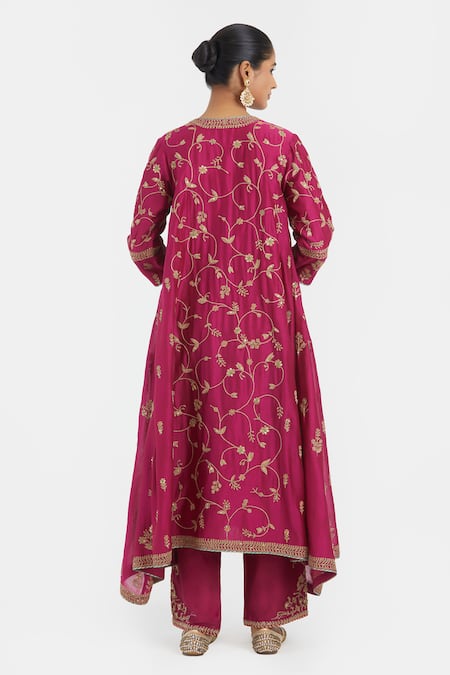 Kora Dori Embroidered Asymmetric Kurta & Pant Set 