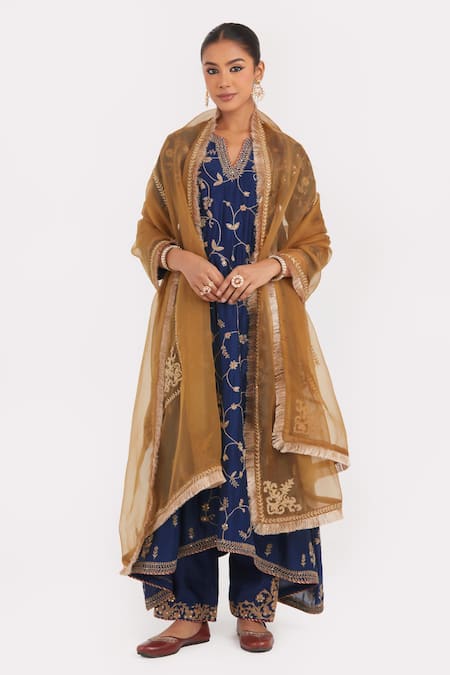 Kora Dori Embroidered Asymmetric Kurta & Pant Set 