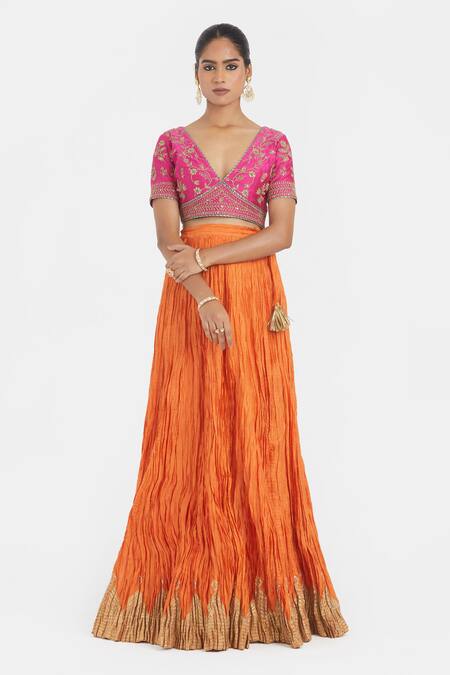 Kora Fuchsia Chanderi Silk Embroidery, Beads, Sequins V-neck Dori Blouse Online at Aza Fashions Kora_Fuchsia Chanderi Silk Embroidery, Beads, Sequins V-neck Dori Blouse _Online_at_Aza_Fashions