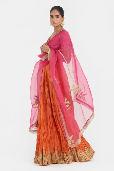 Buy_Kora_Fuchsia , , Embroidery, Dori Choli And Kali Lehenga _Online_at_Aza_Fashions