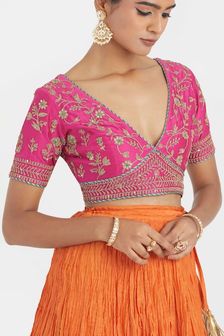 Kora_Fuchsia , , Embroidery, Dori Choli And Kali Lehenga _at_Aza_Fashions