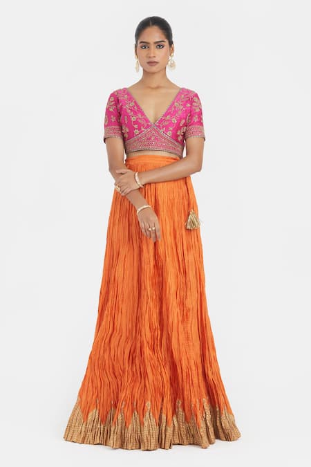 Kora_Fuchsia Chanderi , Organza Embroidery, Dori Blouse, Lehenga And Dupatta _Online_at_Aza_Fashions