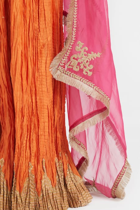 Shop_Kora_Fuchsia Chanderi , Organza Embroidery, Dori Blouse, Lehenga And Dupatta 