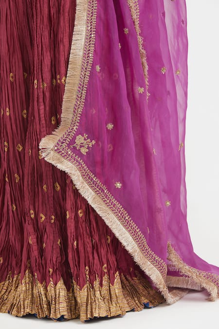 Shop Kora Red Chanderi Silk Embroidery, Beads, Sequins, Gota Patti Dori Blouse And Lehenga Shop_Kora_Red Chanderi Silk Embroidery, Beads, Sequins, Gota Patti Dori Blouse And Lehenga