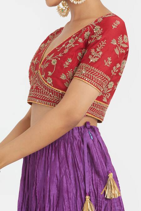 Buy Kora Red Chanderi , Organza Embroidery, Dori Choli Lehenga Set With Dupatta Online at Aza Fashions Buy_Kora_Red Chanderi , Organza Embroidery, Dori Choli Lehenga Set With Dupatta _Online_at_Aza_Fashions