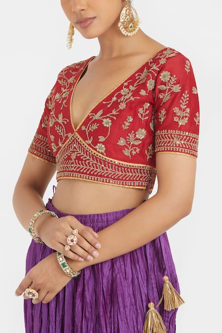 Kora Red Chanderi , Organza Embroidery, Dori Choli Lehenga Set With Dupatta at Aza Fashions Kora_Red Chanderi , Organza Embroidery, Dori Choli Lehenga Set With Dupatta _at_Aza_Fashions