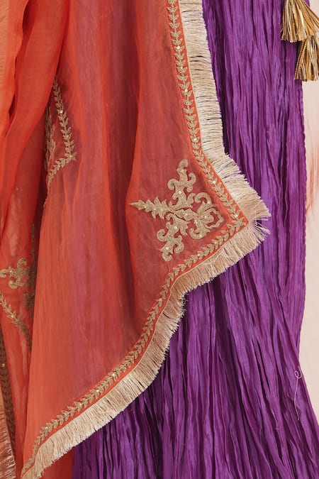 Buy Kora Red Chanderi , Organza Embroidery, Dori Choli Lehenga Set With Dupatta Buy_Kora_Red Chanderi , Organza Embroidery, Dori Choli Lehenga Set With Dupatta