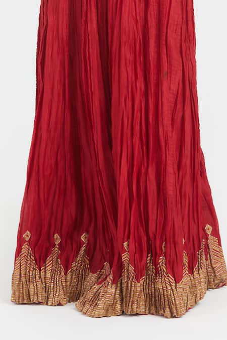 Shop_Kora_Red , , , Organza Dori Blouse And Lehenga Set _Online_at_Aza_Fashions