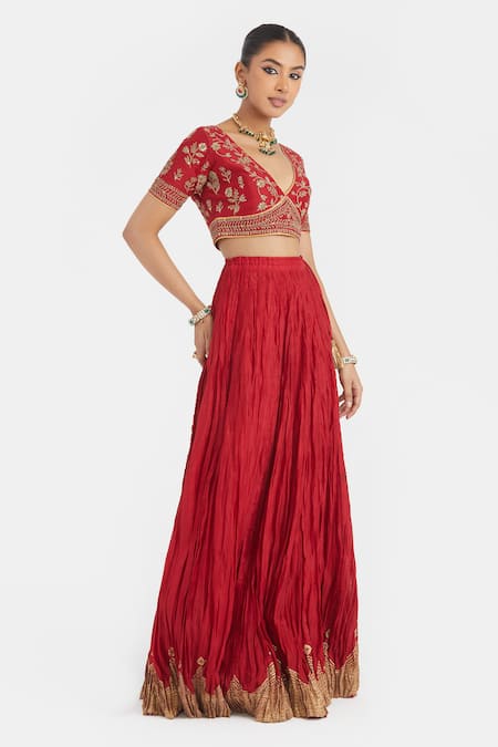 Kora_Red , , , Organza Dori Blouse And Lehenga Set _at_Aza_Fashions