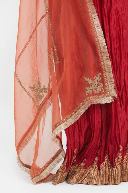Shop_Kora_Red , , , Organza Dori Blouse And Lehenga Set 