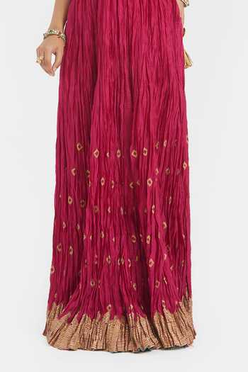 Shop_Kora_Olive Green Chanderi Silk Embroidery, Beads, Dori Choli And Kali Lehenga Set _Online_at_Aza_Fashions