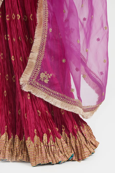 Shop_Kora_Olive Green Chanderi , Organza Dori Choli Lehenga With Dupatta 