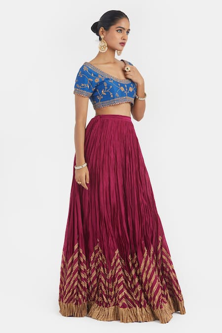 Buy Kora Blue Chanderi Silk Embroidery, Beads, Sequins Round Neck Dori Blouse Buy_Kora_Blue Chanderi Silk Embroidery, Beads, Sequins Round Neck Dori Blouse