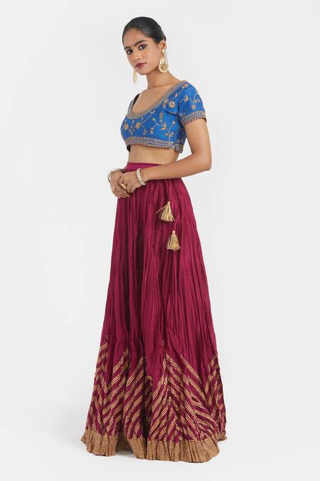 Buy Kora Blue Silk, Silk, Embroidery, Beads, Dori Blouse And Lehenga Online at Aza Fashions Buy_Kora_Blue Silk, Silk, Embroidery, Beads, Dori Blouse And Lehenga _Online_at_Aza_Fashions