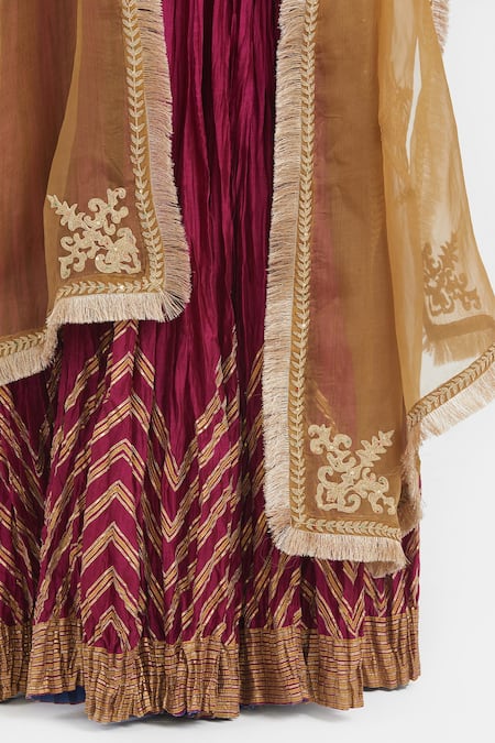 Buy_Kora_Fuchsia Chanderi Silk Embroidery, Beads, Sequins, Gota Dori Blouse And Lehenga _Online_at_Aza_Fashions