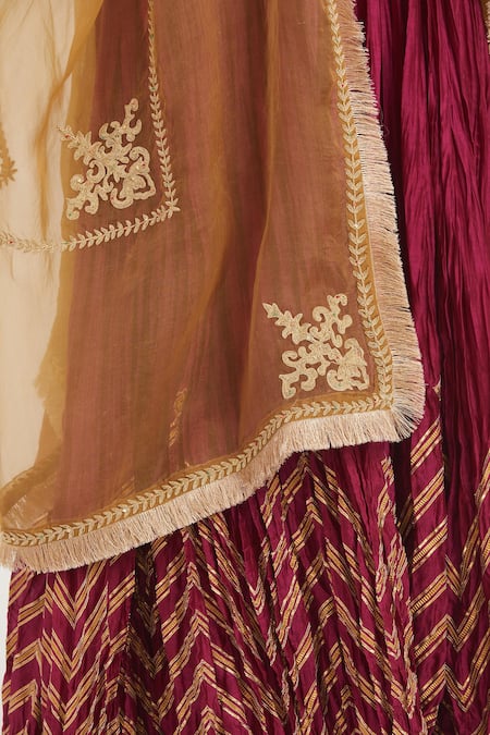 Kora_Fuchsia Chanderi Silk Embroidery, Beads, Sequins, Gota Dori Blouse And Lehenga _at_Aza_Fashions