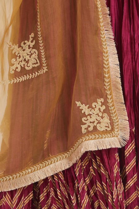 Shop_Kora_Fuchsia Chanderi , Organza Beads, Dori Blouse Lehenga And Dupatta _Online_at_Aza_Fashions