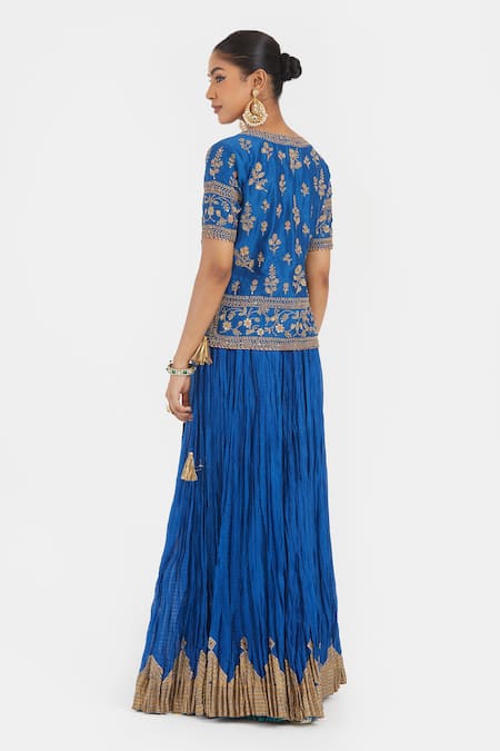 Shop Kora Blue , , Embroidery, Beads, Dori Choli And Kali Lehenga at Aza Fashions Shop_Kora_Blue , , Embroidery, Beads, Dori Choli And Kali Lehenga _at_Aza_Fashions