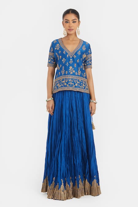 Kora Blue , , Embroidery, Beads, Dori Choli And Kali Lehenga 