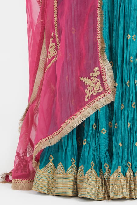 Kora_Gold , , Gota Patti, Work Choli And 40 Kali Lehenga Set _Online_at_Aza_Fashions