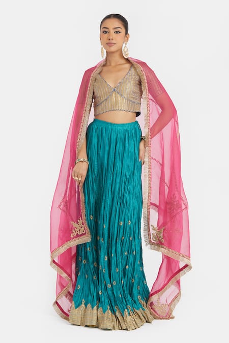 Kora Gota Work Choli & 40 Kali Lehenga Set 