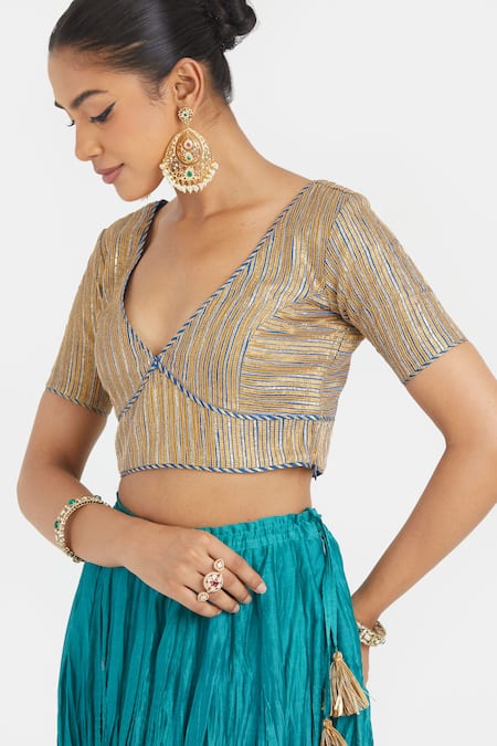 Kora_Gold Silk, , Silk, Work Choli And Kali Lehenga Set With Dupatta _at_Aza_Fashions