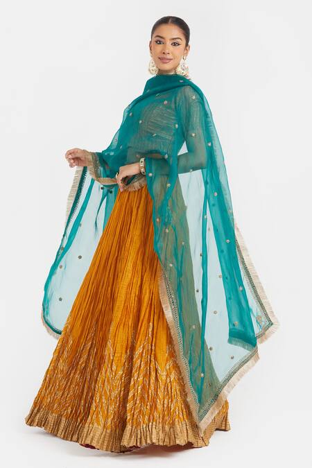Kora Yellow Chanderi , Organza Gota Work Blouse, Lehenga And Dupatta Set Online at Aza Fashions Kora_Yellow Chanderi , Organza Gota Work Blouse, Lehenga And Dupatta Set _Online_at_Aza_Fashions