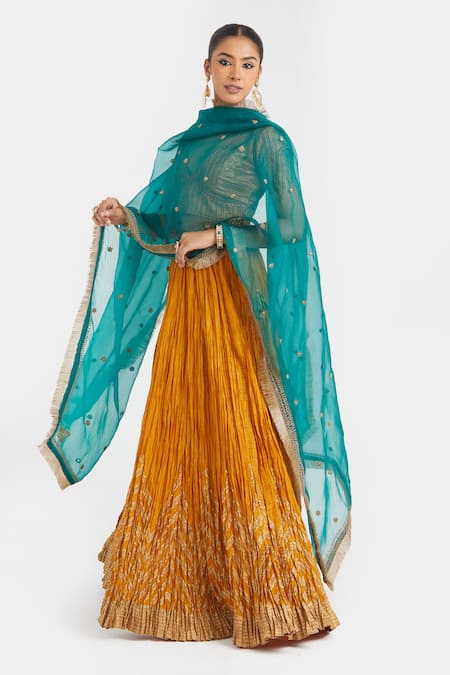 Buy Kora Yellow Chanderi , Organza Gota Work Blouse, Lehenga And Dupatta Set Online at Aza Fashions Buy_Kora_Yellow Chanderi , Organza Gota Work Blouse, Lehenga And Dupatta Set _Online_at_Aza_Fashions