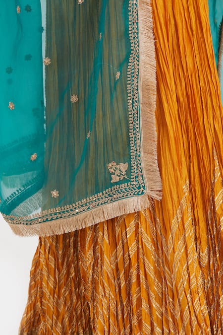 Kora Yellow Chanderi , Organza Gota Work Blouse, Lehenga And Dupatta Set at Aza Fashions Kora_Yellow Chanderi , Organza Gota Work Blouse, Lehenga And Dupatta Set _at_Aza_Fashions