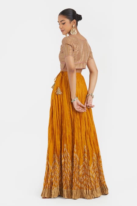 Kora Gota Work Chanderi Blouse, Lehenga & Organza Dupatta Set 