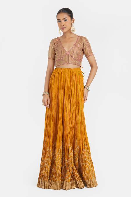 Buy Kora Yellow Chanderi , Organza Gota Work Blouse, Lehenga And Dupatta Set Buy_Kora_Yellow Chanderi , Organza Gota Work Blouse, Lehenga And Dupatta Set