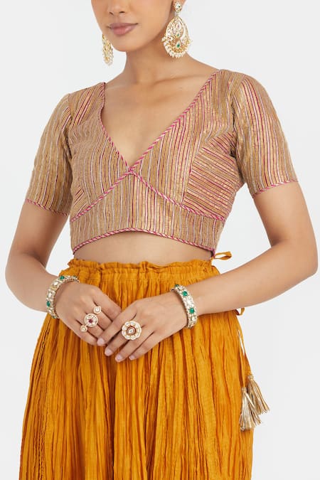 Shop Kora Yellow Chanderi , Organza Gota Work Blouse, Lehenga And Dupatta Set Shop_Kora_Yellow Chanderi , Organza Gota Work Blouse, Lehenga And Dupatta Set