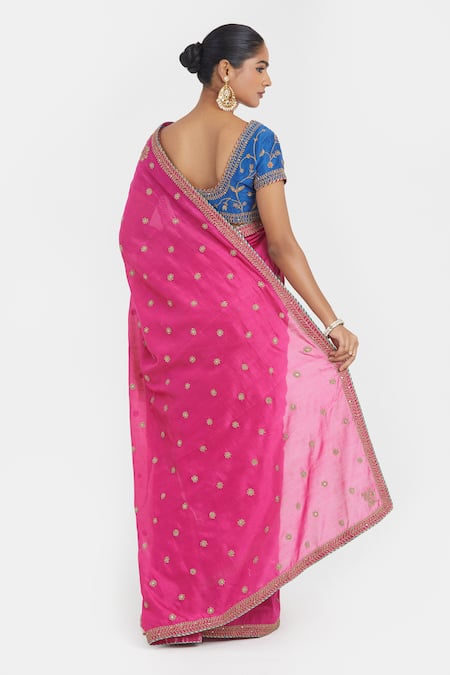 Kora Floral Dori Embroidered Silk Chanderi Saree 