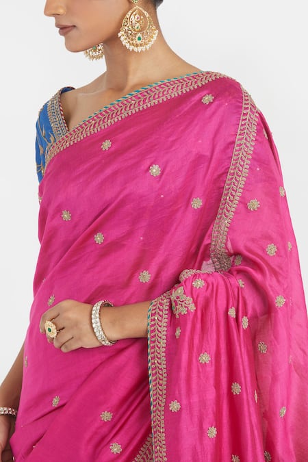 Shop_Kora_Fuchsia , , Embroidery, Floral Dori Saree And Blouse _Online_at_Aza_Fashions