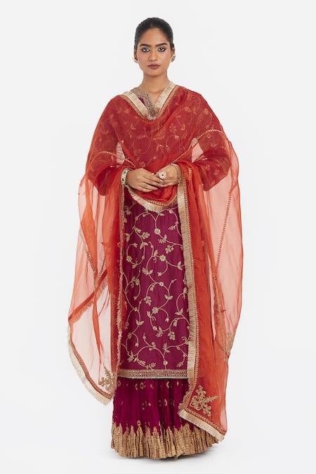 Kora Dull Gold Dori Embroidered Silk Organza Dupatta 