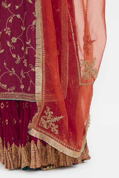 Buy_Kora_Orange Silk Organza Embroidery, Beads, Sequins, Zari, Dull Gold Dori Dupatta _Online_at_Aza_Fashions