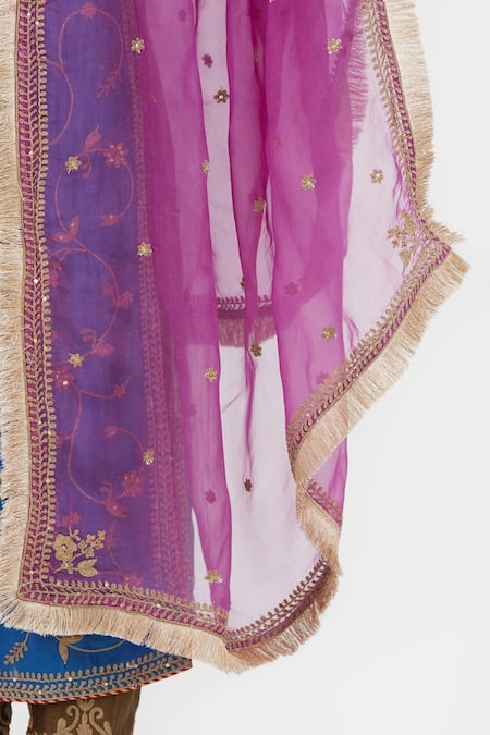 Kora_Purple Silk Organza Embroidery, Zari, Sequins, Beads, Dori Floral Dupatta _Online_at_Aza_Fashions