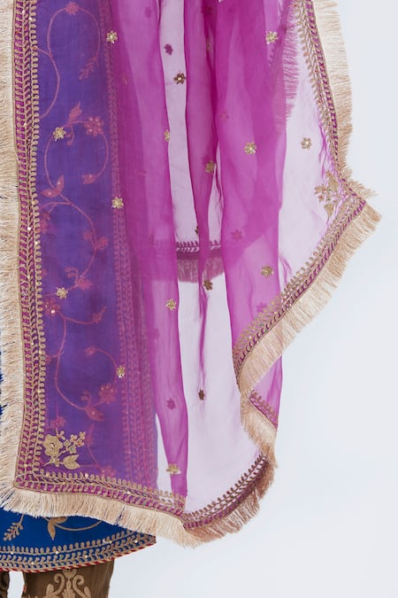 Shop_Kora_Purple Silk Organza Embroidery, Zari, Sequins, Beads, Dori Floral Dupatta _Online_at_Aza_Fashions