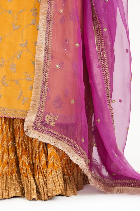 Kora_Purple Silk Organza Embroidery, Zari, Sequins, Beads, Dori Floral Dupatta _at_Aza_Fashions