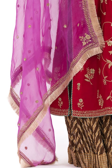 Buy_Kora_Purple Silk Organza Embroidery, Zari, Sequins, Beads, Dori Floral Dupatta 