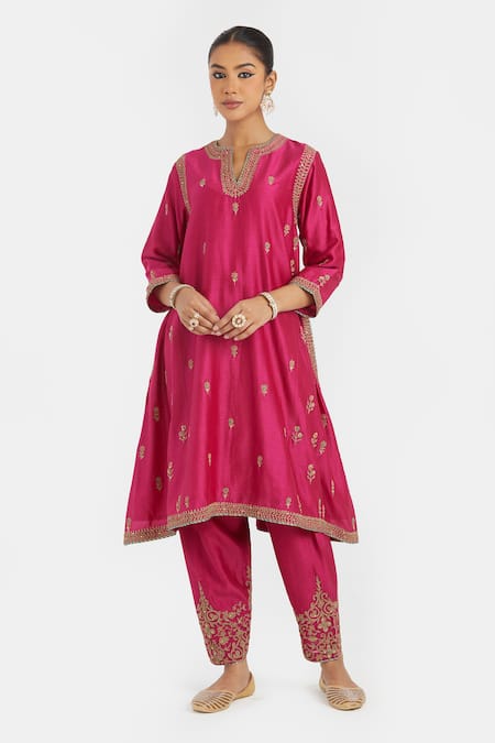 Kora Silk Chanderi Dori Embroidered Salwar 